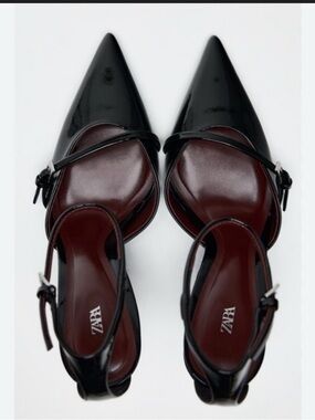 Zara Black Patent Pointed Slingback Heels